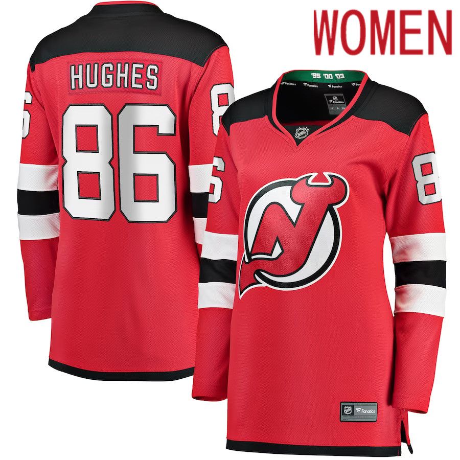 Women New Jersey Devils #86 Jack Hughes Fanatics Branded Red Home Breakaway NHL Jersey->women nhl jersey->Women Jersey